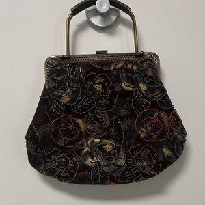 Vintage Floral Brown beaded Frame-Top Women’s Handbag - Multicolor